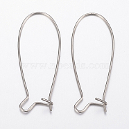 304 Stainless Steel Hoop Earrings Findings Kidney Ear Wires, Stainless Steel Color, 34x13x0.8mm(STAS-H434-46P)