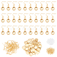 DIY Flat Round Drop Earring Making Kit, Including 304 Stainless Steel Earring Hooks & Pendant Cabochon Settings & Jump Rings, Glass Cabochons, Plastic Ear Nuts, Golden, 270pcs/box(DIY-DC0001-38)