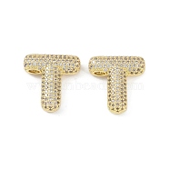 Brass Micro Pave Cubic Zirconia Pendant, Letter T, <P>Letter T: 20x24x6.5mm, hole: 4x2mm(KK-Z041-01G-T)