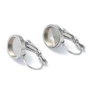 304 Stainless Steel Leverback Earring Findings, with Flat Round Trays Setting for Cabochon, Stainless Steel Color, Tray: 8mm, 18~19.5x10x12mm, Pin: 0.8mm(KK-H152-09B-P)