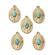 Vacuum Plating 201 Stainless Steel Synthetic Turquoise Pendants, Real 18K Gold Plated, Oval Charms, 21x14x3mm, Hole: 1.6mm(STAS-C064-VC872)