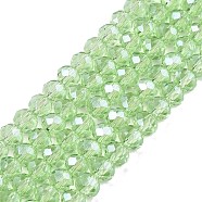 Electroplate Glass Beads Strands, Pearl Luster Plated, Faceted, Rondelle, Light Green, 4x3mm, Hole: 0.4mm, about 113~115pcs/strand, 41~41.5cm(EGLA-A044-T4mm-A09)