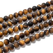 Natural Frosted Tiger Eye Round Bead Strands, Grade A, 8mm, Hole: 1mm, about 47~49pcs/strand, 14.9~15.6 inch(G-M064-8mm-02)