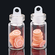 Handmade Polymer Clay Nail Art Decoration Accessories, with Glass Wishing Bottle and CCB Plastic Bottle Stopper, Grapefruit, Coral, 4~8x4~8x0.1~2mm, about bottle: 27.5x11mm, hole: 3mm(X-MRMJ-N032-34)