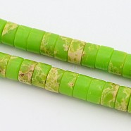 Synthetic Imperial Jasper Beads Strands, Dyed, Heishi Beads, Flat Round/Disc, Lawn Green, 6~6.5x4mm, Hole: 0.5mm, about 100pcs/strand, 15.7 inch(G-J277-6mm-02)