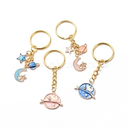 4Pcs Moon Star Planet Enamel Pendant Keychain, with Alloy Findings, Golden, 7.05~7.4cm, 4pcs/set(KEYC-JKC00384)