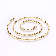 304 Stainless Steel Box Chain Necklaces, with Lobster Claw Clasps, Golden, 17.7 inch(45cm), 1.5mm(NJEW-F226-05G-02)