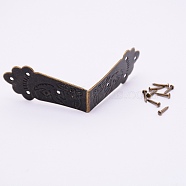 Iron Box Corner Protectors, with Screws, For Furniture Jewelry Box Decoration, Antique Bronze, 19x45x21mm, Hole: 1.5mm, Screws: 8.5x2mm, Pin: 1mm(FIND-WH0060-24A)