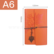 PU Leather Cover 6 Ring Binder Notebooks, Travel Journal, with String, Maple Leaf Pendants & Wood-free Paper, Rectangle, Coral, 185x122mm, A6, about 160 pages/book(SCRA-PW0004-062A-02)