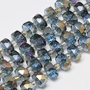 Electroplate Glass Beads Strands, Rainbow Plated, Faceted, Flat Round, Steel Blue, 10x6mm, Hole: 1.5mm, about 60pcs/strand, 18.9 inch(EGLA-Q083-10mm-A08)