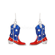 Alloy Enamel Dangle Earrings, Boot with Star Pattern, Platinum, Blue, 42x25mm(GUQI-PW0001-148A)