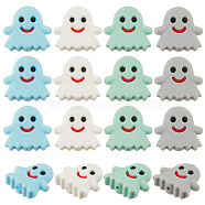 16Pcs 4 Colors Ghost Food Grade Silicone Beads, Chewing Beads For Teethers, DIY Nursing Necklaces Making, Mixed Color, 23.5x25x7.5mm, Hole: 2mm, 4pcs/color(SIL-CP0001-02)