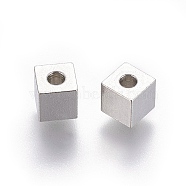 202 Stainless Steel Beads, Cube, Stainless Steel Color, 5x5x5mm, Hole: 2mm(X-STAS-F205-06P-C)