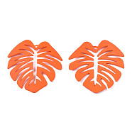 Spray Painted Iron Pendants, Tropical Leaf, Coral, 46x44x4.5mm, Hole: 1.6mm(IFIN-N008-025-B02)