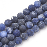 Natural Sodalite Beads Strands, Frosted, Grade A, Round, 8mm, Hole: 1mm, about 47pcs/strand, 15.5 inch(G-T106-055)