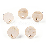 Ash Wood Stud Earring Findings, with 304 Stainless Steel Pin, Round, 20mm, Hole: 2.0mm, Pin: 0.7mm(EJEW-TAC0021-09)