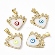 Rack Plating Brass Micro Pave Clear Cubic Zirconia Pendants, with Enamel, Long-Lasting Plated, Cadmium Free & Lead Free, Real 18K Gold Plated, Heart with Evil Eye, Mixed Color, 23.5x22x3.5mm, Hole: 4x3mm(ZIRC-C041-36G)