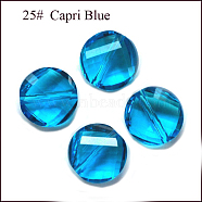 Imitation Austrian Crystal Beads, Grade AAA, K9 Glass, Faceted, Flat Round, Deep Sky Blue, 10x5mm, Hole: 0.9~1mm(SWAR-F057-10mm-25)