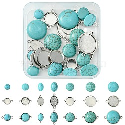 DIY Synthetic Turquoise Oval/Half Round Tibetan Style Alloy Connector Charms Making Kit, Antique Silver & Stainless Steel Color, Connector Settings: Tray: 10~20x10~20mm, 18.5~29.5x11~23x1.2~4mm, Hole: 2~2.2mm, 2pcs/style(DIY-FS0006-14)