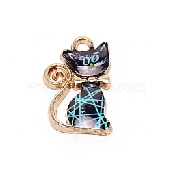 Alloy Enamel Pendants, Light Gold, Cat with Bowknot, Black, 21x13x2.3mm, Hole: 2.3mm(ENAM-CJC0006-08LG)