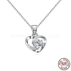 Anti-Tarnish Rhodium Plated 925 Sterling Silver Pendants, with Cubic Zirconia, Heart, Clear, Platinum, 13mm(ZIRC-BB50406-A)