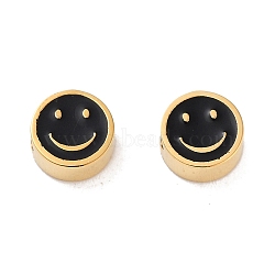 Ion Plating(IP) 304 Stainless Steel Enamel Beads, Flat Round with Smiling Face, Golden, Black, 5x2.5mm, Hole: 1.2mm(STAS-I309-12C)