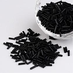 Glass Bugle Beads, Black, about 1.8mm in diameter, 6~8mm long, hole: 0.6mm, 1250pcs/50g(X-TSDB6MM49)