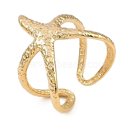 304 Stainless Steel Open Cuff Rings for Women, Starfish, Real 18K Gold Plated, 18mm, Inner Diameter: 17mm(RJEW-A049-07G)