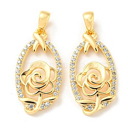 Brass Micro Pave Cubic Zirconia Pendants, Flower, Real 18K Gold Plated, 23x11.5x3.5mm, Hole: 4x3mm(KK-Q809-10G)