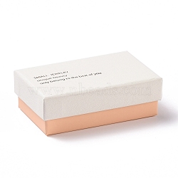 Cardboard Jewelry Boxes, with Black Sponge Inside and White Snap Cover, for Necklaces & Ring, Rectangle with Word, Pink, 5x8x2.7cm(CON-E025-B01-01)