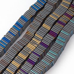 Electroplated Non-magnetic Synthetic Hematite Beads Strands, Half Plated, Square Heishi Beads, Thin Slice Beads, Mixed Color, 6x6x1mm, Hole: 0.8mm, about 381pcs/strand, 14.96 inch(38cm)(G-P408-M)
