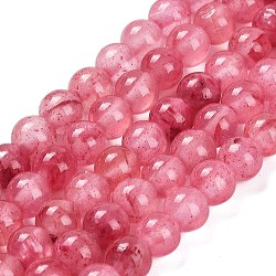 Natural Green Jade Beads Strands, Round, Dyed, Cerise, 6~6.5mm, Hole: 0.8mm, about 64pcs/strand, 15.47~15.55''(39.3~39.5cm)(G-B128-A06-02)