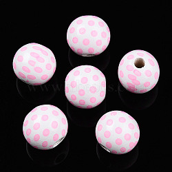 Easter Theme Printed Wood Beads, Round, Pearl Pink, 14.5~15x15.5~16.5mm, Hole: 4~4.5mm(WOOD-T032-22I)