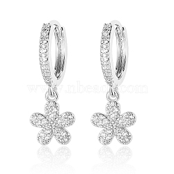 Clear Cubic Zirconia Flower Dangle Hoop Earrings, Brass Earrings, Platinum, 28x10mm(EJEW-OY001-17P)
