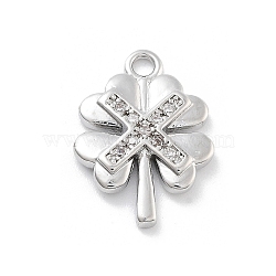 Brass Micro Pave Clear Cubic Zirconia Pendants, Clover, 16x11.5x2mm, Hole: 1.5mm(ZIRC-I067-01A)