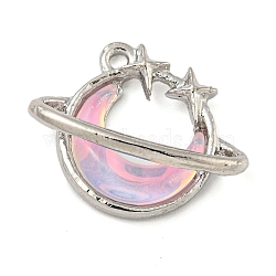 Alloy & Resin Pendants, Platinum, Planet Charms with Star, Pink, 15x19x5mm, Hole: 1.4mm(FIND-G508-02A-01)