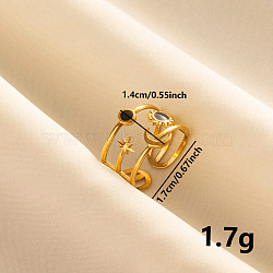 304 Stainless Steel Enamel Cuff Ring, Hollow Sun & Moon Wide Band Open Ring for Women, Golden(HA8093-3)