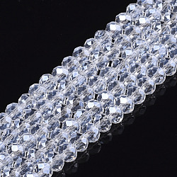 Electroplate Glass Beads Strands, Pearl Luster Plated, Faceted, Rondelle, Clear, 6x5mm, Hole: 1mm, about 85~88pcs/strand, 16.1~16.5 inch(41~42cm)(X-EGLA-A034-T6mm-A20)