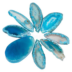 8Pcs Natural Agate Dyed Big Pendants, Nuggets Charms, Deep Sky Blue, 40~60x17~37x5~7mm, Hole: 1.8mm(G-BC0001-46B)