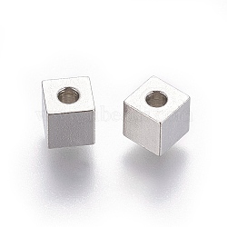 Non-Tarnish 202 Stainless Steel Beads, Cube, Stainless Steel Color, 5x5x5mm, Hole: 2mm(X-STAS-F205-06P-C)