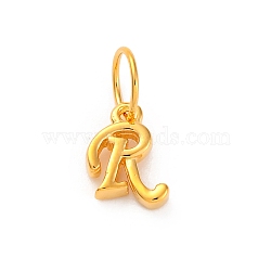 925 Sterling Silver Letter Charms with Jump Rings, Golden, Letter R, 10.5x8.5x2mm, Hole: 5mm(STER-R008-01G-R)