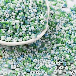 Baking Paint Glass Seed Beads, Round Hole, Peanut, Lime Green, 4.5x2.5x2.5mm, Hole: 1mm, about 4500pcs/pound(SEED-C003-01B)