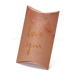 Paper Pillow Boxes, Gift Candy Packing Box, Word Love You, BurlyWood, Box: 12.5x7.6x1.9cm, Unfold: 14.5x7.9x0.1cm(CON-L020-07B)