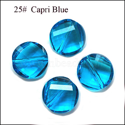 Imitation Austrian Crystal Beads, Grade AAA, K9 Glass, Faceted, Flat Round, Deep Sky Blue, 10x5mm, Hole: 0.9~1mm(SWAR-F057-10mm-25)