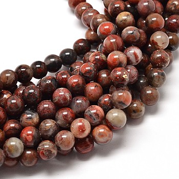 Natural Brecciated Jasper Round Bead Strands, 10mm, Hole: 1mm, about 40pcs/strand, 16 inch