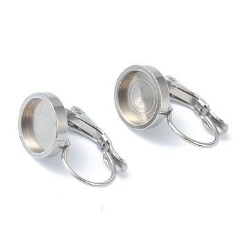 304 Stainless Steel Leverback Earring Findings, with Flat Round Trays Setting for Cabochon, Stainless Steel Color, Tray: 8mm, 18~19.5x10x12mm, Pin: 0.8mm