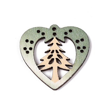 Printed Poplar Wood Pendants, Christmas Series, Christmas Tree, 35x36.5x2mm, Hole: 1.6mm