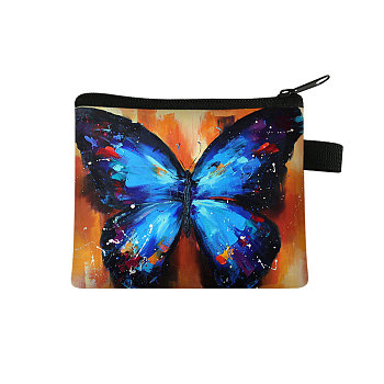 Butterfly Pattern Polyester Clutch Bags, Change Purse with Zipper & Key Ring, for Women, Rectangle, Dodger Blue, 13.5x11cm