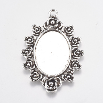 Tibetan Style Zinc Alloy Pendant Cabochon Settings, Oval, Cadmium Free & Lead Free, Antique Silver, Tray: 30x20mm, 57x38x2mm, Hole: 3mm