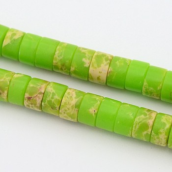 Synthetic Imperial Jasper Beads Strands, Dyed, Heishi Beads, Flat Round/Disc, Lawn Green, 6~6.5x4mm, Hole: 0.5mm, about 100pcs/strand, 15.7 inch